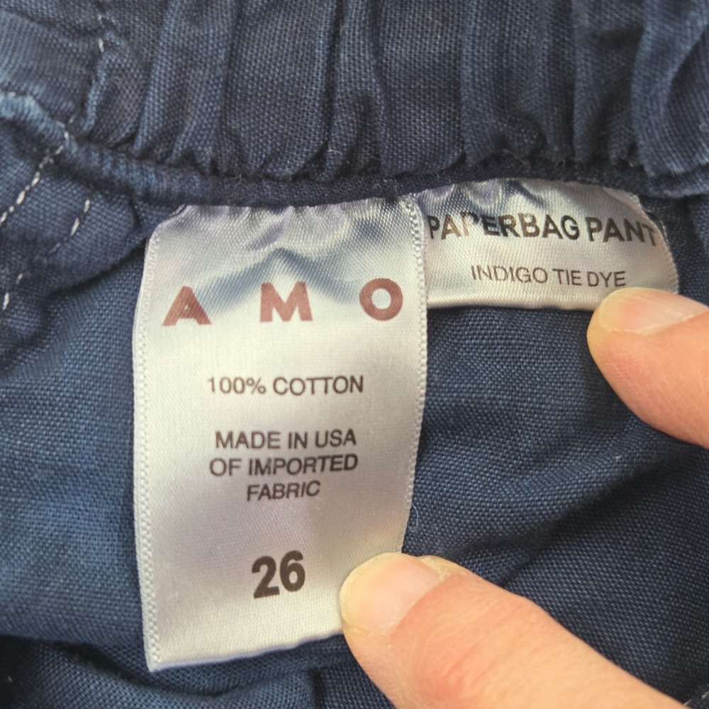 AMO Paperbag Pant Women‎ 26 Indigo Tie Dye High Rise Cotton Tapered Utility Crop - Picture 5 of 11